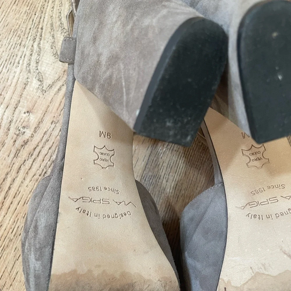 Via Spiga Suede Block Heel Sandals Size 9 Taupe Minimalist Quiet Luxury
